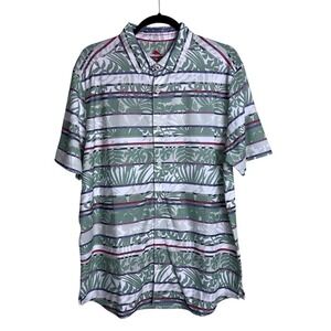 Tommy Bahama Mens Large Maldonado Camp Stripe Tropical Fern Button Front Shirt